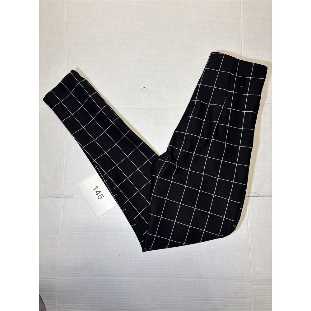AKIRA Womens Small Black White Plaid Stretch Pants Slim Fit Windowpane LILA-1